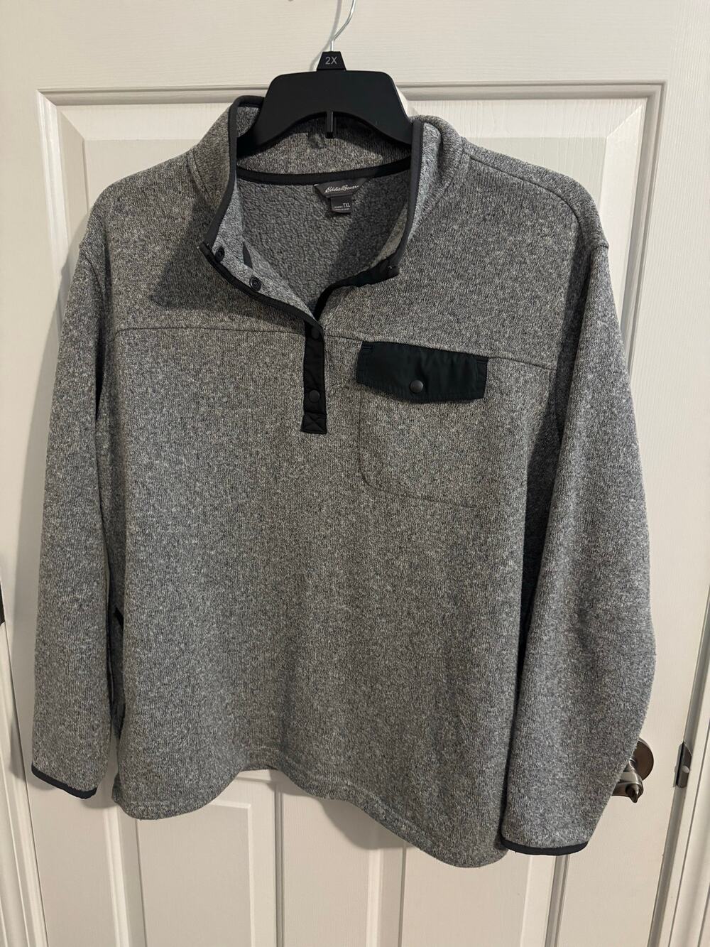 Eddie Bauer Men's Fleece Snap Pullover Sweater Heather Gray Mock Neck XLT